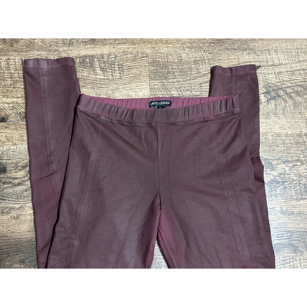 David Lerner Moto Leggings L‎ Burgundy Oxblood Stretch Zip Ankle Made in USA - Picture 4 of 12